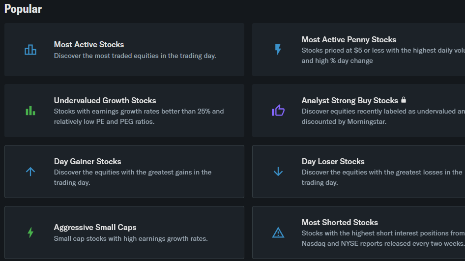 yahoo finance screener